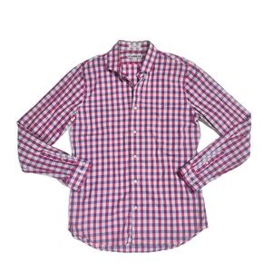 Express Men's Casual Red and Blue Plaid Shirt